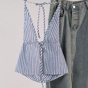 Blue and White Striped Halter Top